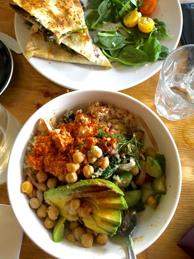 After days of eating on the run prior to leaving Melbourne, I was rapt with this quinoa salad at the Old Green Bean in Bendigo. Loaded with chick peas, cukes, spinach, cauliflower, avocado, olives, and of course quinoa, I took this picture hoping to one day recreate it. Joe's mushroom piadina was worthy of a mention too.