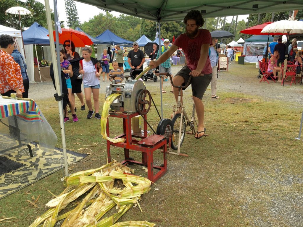 Nothing like combining your exercise and your career making a sugar cane drink. 