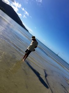 Joe has a pensive moment studying the shallow water. He should be looking behind for crocs. A woman wading in waist-deep water at nearby Thornton Beach was killed two month earlier.