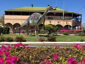"Mutt" the full bodied fibreglass replica of a Muttaburrasaurus.
