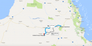 The shorter (blue) route included only 50 km of unsealed roads.