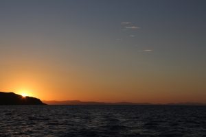 Our first sunset as we sail to Cid Harbour.