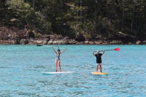 Paddle-boarding one breezy morning.