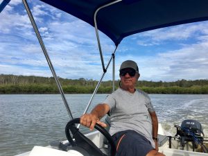 And motoring along in a little skiff.